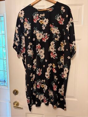 Vince Camuto Black Floral Midi Dress with White, Red & Yellow Blooms